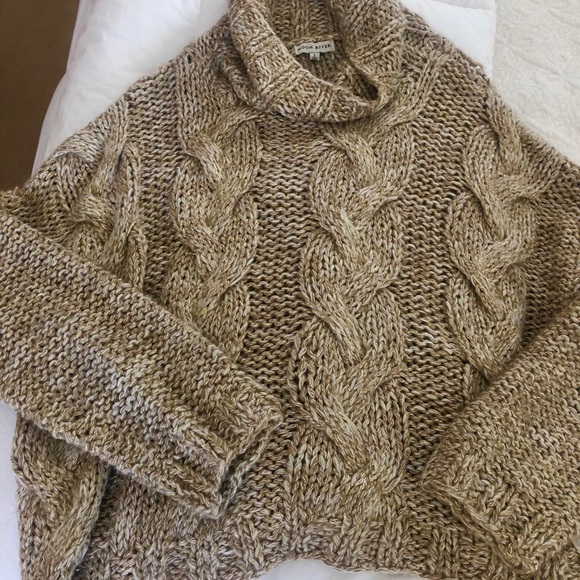 Moon River Sweaters - Chunky Tan Turtleneck Sweater
